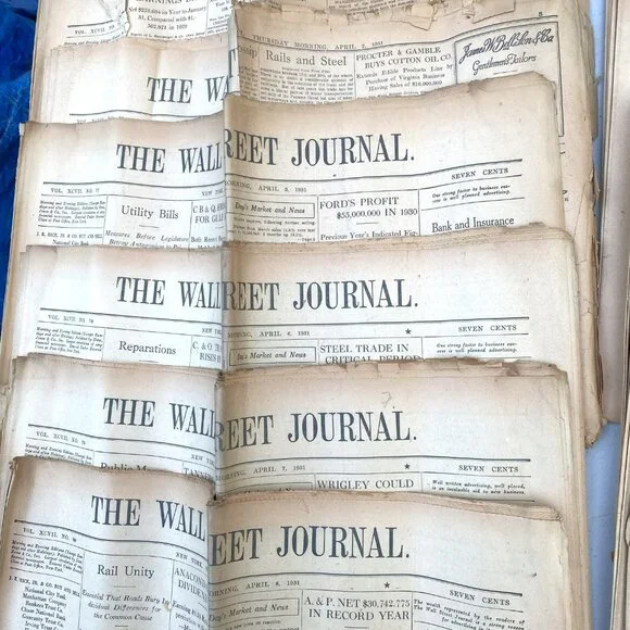 Vintage Wall Street Journal April 1931 Stock Market Crash Paper Ephemera